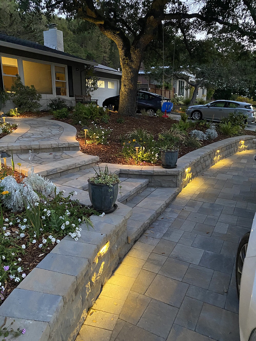 hardscaping walkway steps | Opulands Landscape Design & Construction hardscape walkway with lighting