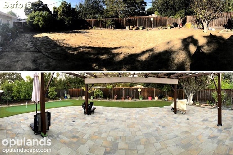 Before and after backyard landscaping remodel