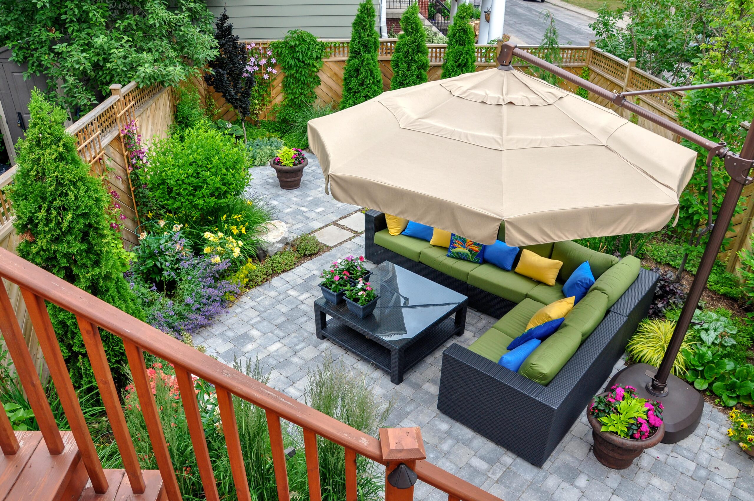 Beautifully designed backyard paver patio design.