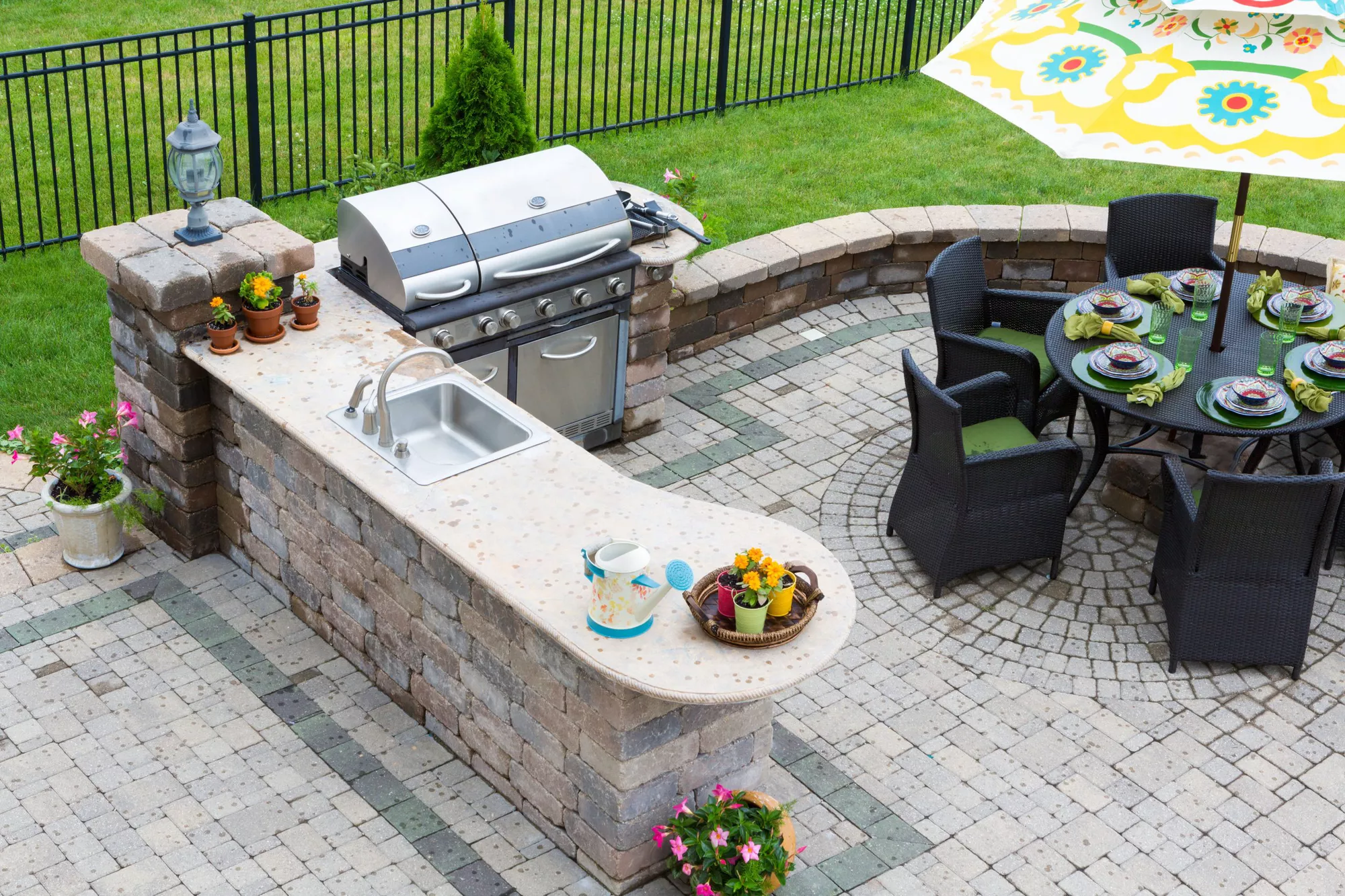 brick landscaping outdoor kitchen | Opulands Landscape Design & Construction
