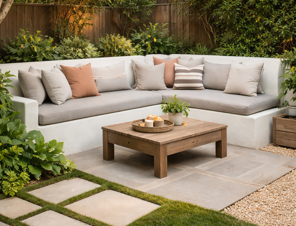 small backyard landscape design e1774549663709 | Opulands Landscape Design & Construction Small backyard patio seating design