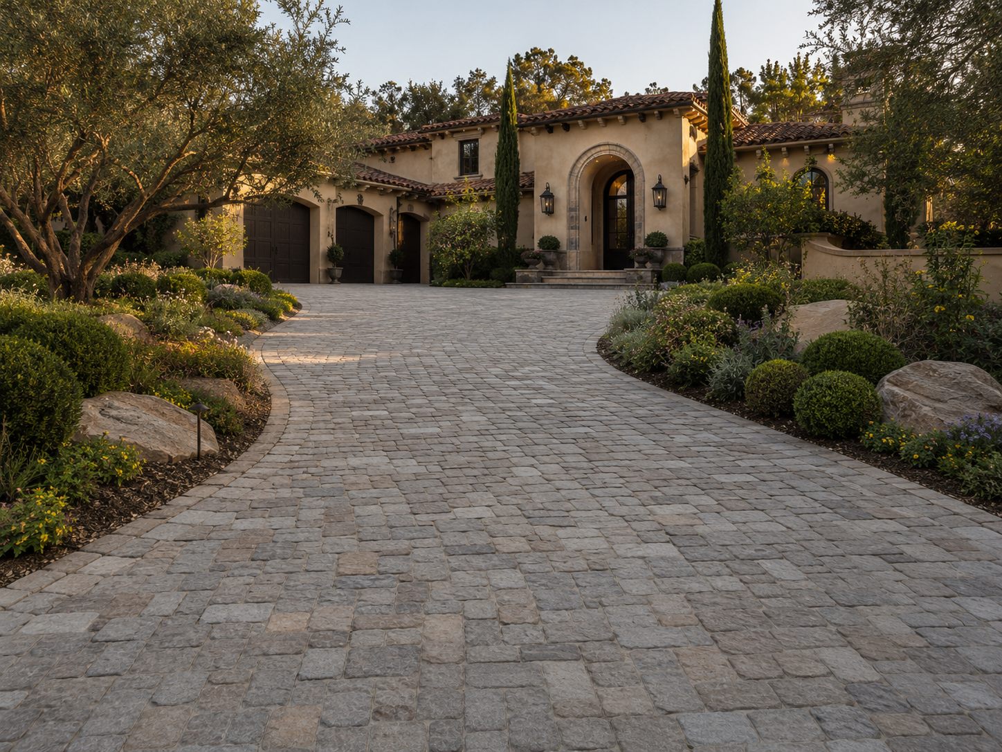 european cobblestone paver driveway | Opulands Landscape Design & Construction European cobblestone paver driveway
