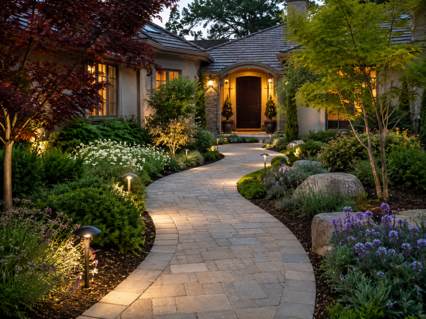 garden paver walkway | Opulands Landscape Design & Construction Curved garden paver walkway