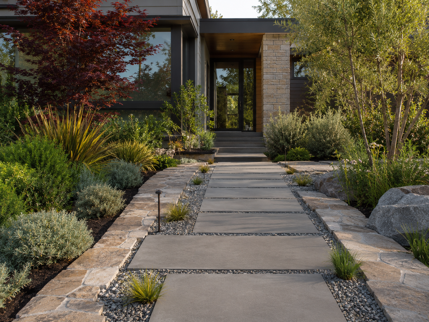 mixed material paver walkway | Opulands Landscape Design & Construction Mixed material paver walkway